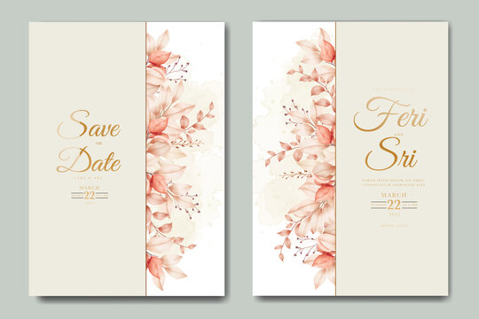 Beautiful Autum Fall Wedding Invitation Card Watercolor