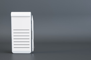 Abstract cellphone notes concept on gray background with mock up place. Technology and online education concept. 3D Rendering.