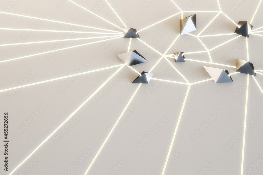 Aufkleber Abstract line connected diamonds on light background. Design concept. 3D Rendering.