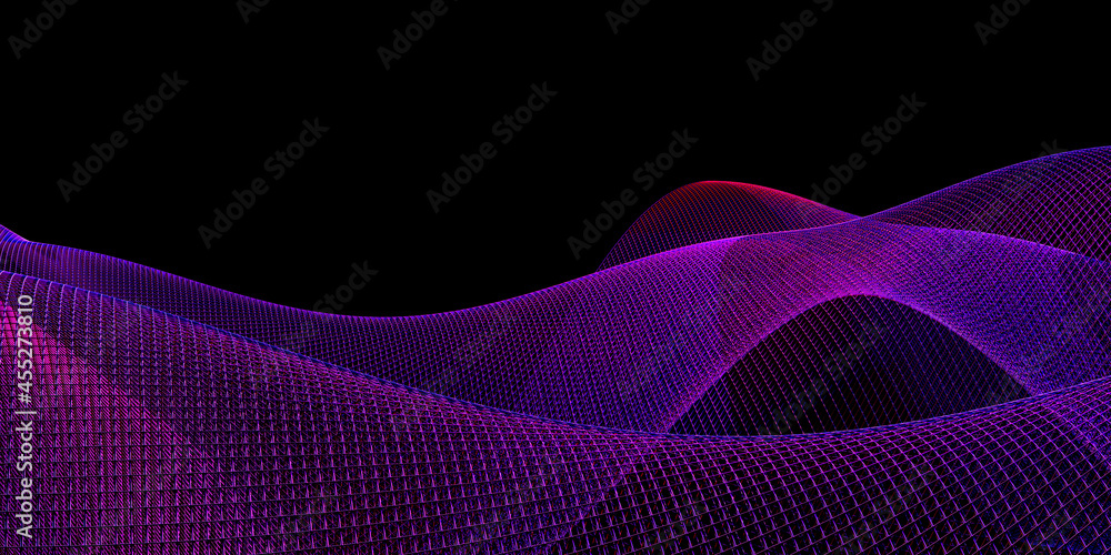 Poster digital waves with flowing particles technology background big data 3d illustration