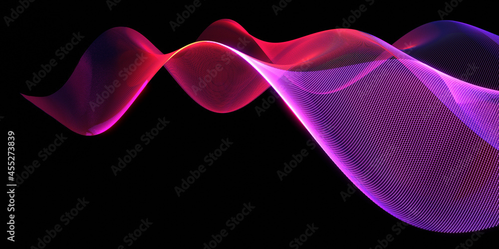 Poster digital waves with flowing particles technology background big data 3d illustration