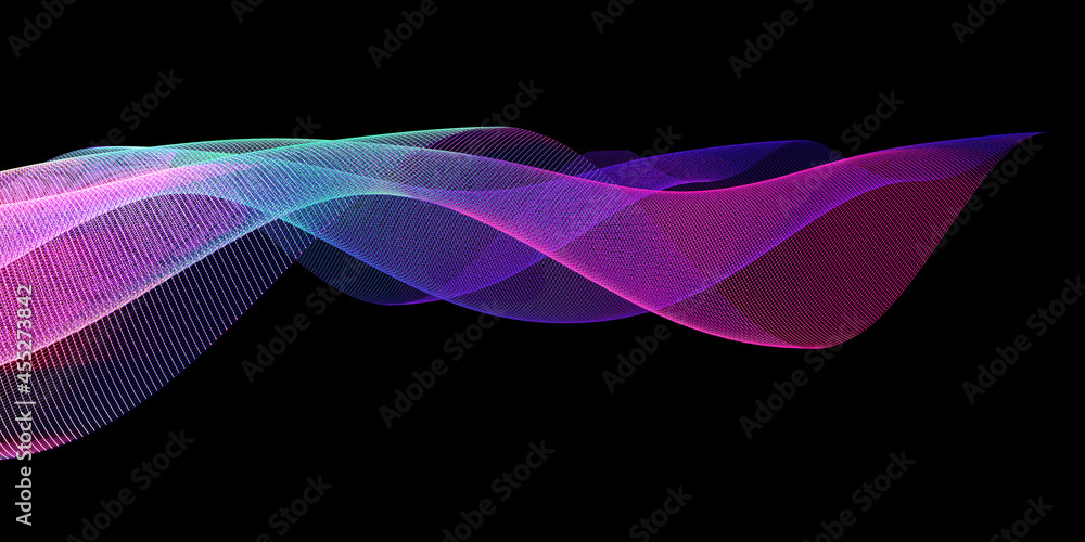 Poster digital waves with flowing particles technology background big data 3d illustration