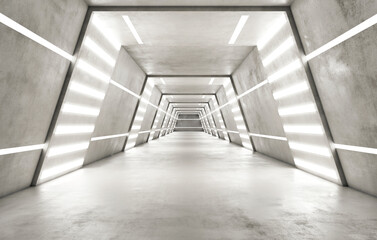 Abstract futuristic space ship interior in light colors. 3D Rendering.