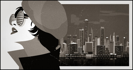 Fashion girl in pop art style in New York City. Retro illustration. © Yevhen