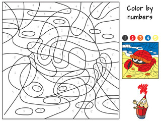 Crab. Color by numbers. Coloring book