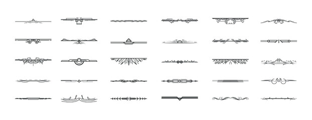 Set Black Simple Line Collection Doodle Border Elements Vector Design Style Sketch Isolated Illustration For Banner