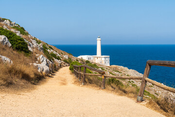 The lighthouse of Punta Palascia is the most easterly point of Italy and marks the meeting of the Ionian Sea and the Adriatic Sea, Otranto, Apulia, Italy