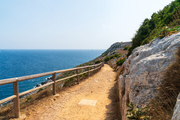 footpath leading to the Punta Palascia lighthouse near Otranto, Apulia, Italy