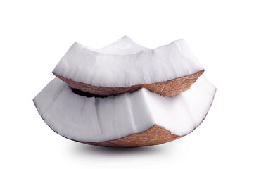 Pieces of ripe sweet coconut isolated on white background.