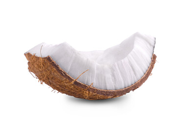 Slice of ripe sweet coconut isolated on white background.