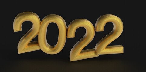 Gold number 2022 isolated on white background. 3d illustration