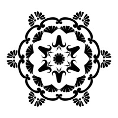 Mehndi pattern, mandala.Reusable floral painting stencils. For the design of wall, menus, wedding invitations or labels, for laser cutting, marquetry. Digital graphics. Black and white.