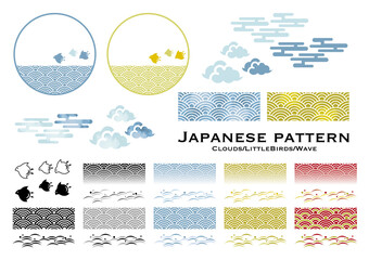 和柄イラスト（波/雲/千鳥）