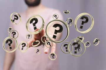 solving problem with digital question marks 3D rendering