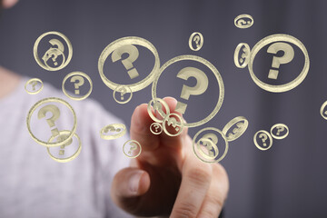solving problem with digital question marks 3D rendering