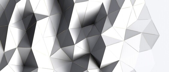 Close up detail of abstract modern metallic triangular wall pattern. Silver triangle geometric art wallpaper.