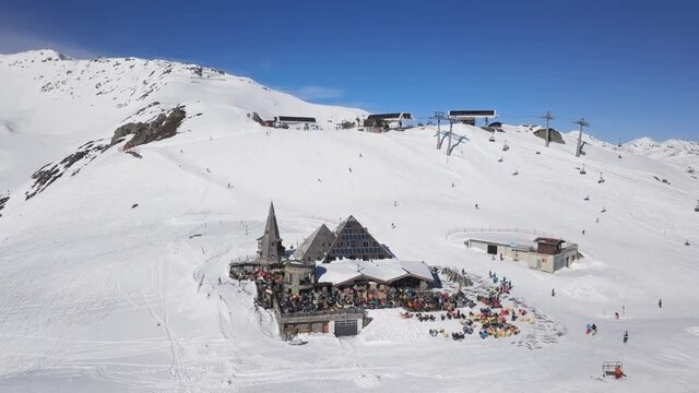 Skiers on ski slope in Mayrhofen aerial