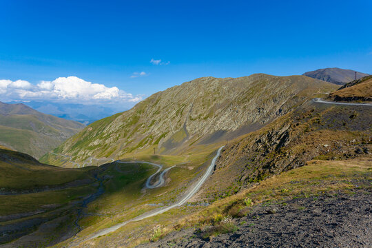 Beautiful view of Abano Gorge in Tusheti, dangerous mountain road in Georgia