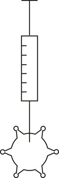  Icon: A Medical Syringe With A Vaccine Pierces A Coronavirus Cell With A Needle On A White Background
