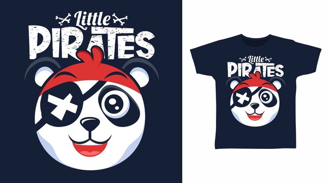 Cute panda little pirates illustration t-shirt design vector