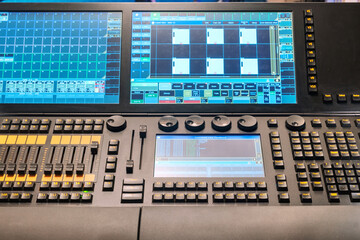 Detail of a professional stage lighting control console