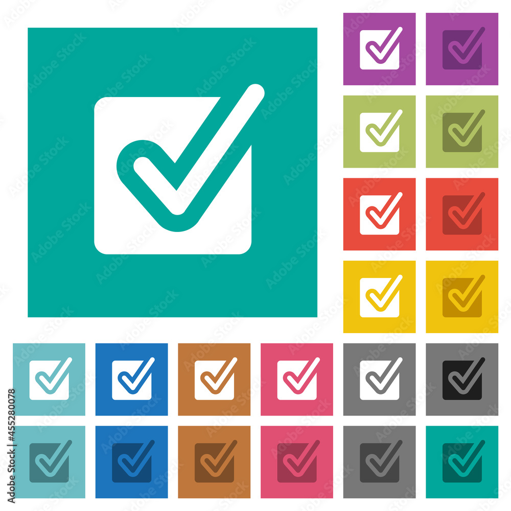 Poster checked box solid square flat multi colored icons