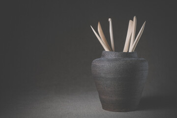 Clay jug with clay stacks
