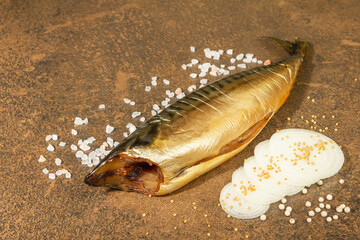 Cold smoked mackerel on stone background