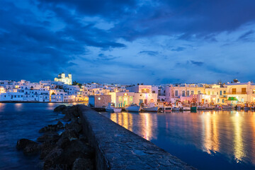 Picturesque Naousa town on Paros island, Greece in the night