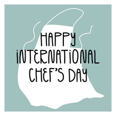 Happy International Chef's Day card design. Cute white cook's apron, hand lettering. Vector cartoon illustration.