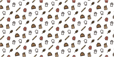 Bakery icon pattern background for website or wrapping paper (Color icon version)