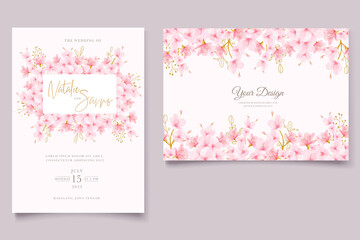 watercolor cherry blossom floral and leaves card set