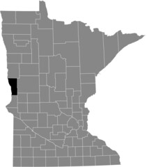 Black highlighted location map of the Wilkin County inside gray map of the Federal State of Minnesota, USA