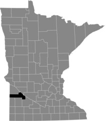 Fototapeta premium Black highlighted location map of the Yellow Medicine County inside gray map of the Federal State of Minnesota, USA