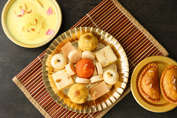 Diwali sweets Gujiya barfi Motichoor Laddu  Rasmalai Indian sweet dessert mithai festival dish Dussehra Holi ganesh chaturthi Ram navami Durga puja durga ashtami Navratri Mumbai Kerala India Sri Lanka