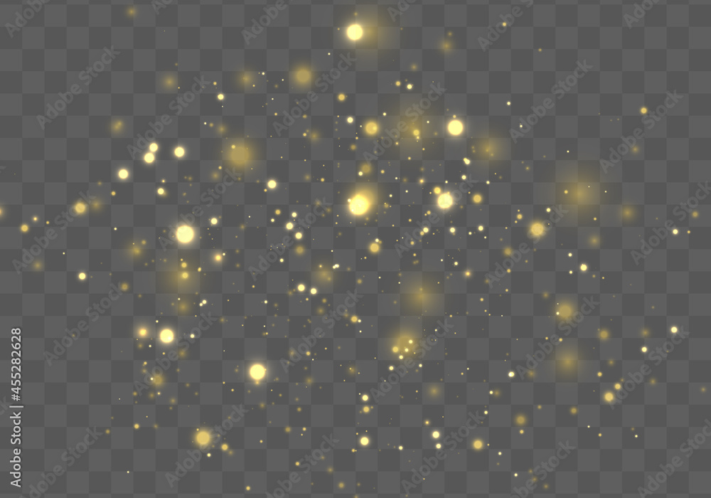 Aufkleber Festive golden luminous background with colorful lights bokeh. Glow bokeh effect. Christmas concept. The dust sparks and golden stars shine with special light. Vector illustration.