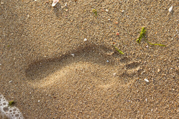 Footprint in the sand.top view.
