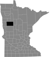 Black highlighted location map of the Becker County inside gray map of the Federal State of Minnesota, USA