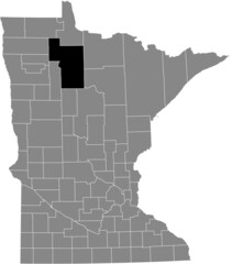 Fototapeta na wymiar Black highlighted location map of the Beltrami County inside gray map of the Federal State of Minnesota, USA