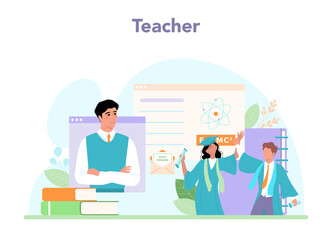 Teacher concept. Professor giving a lesson online or in a classroom