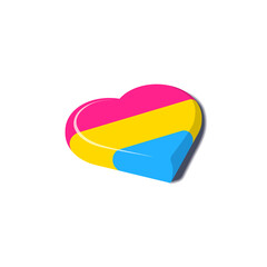 Vector 3d heart with pansexual flag on white background