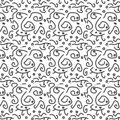 Doodle hand drawn spots with black stroke. 
 Seamless pattern with white and black spots . Isolated on white background. 