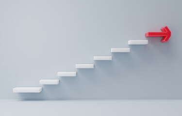 Stairs going upward concept of building success foundation with copy space. Block stacking as step stair on pastel background. Ladder concept of success in business or personal growth. 3D render