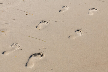 Fußabdrücke im Sand am Ostsee Strand.