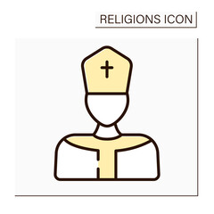 Pope color icon. Supreme pontiff. Head of worldwide Catholic Church. Leader in Catholicism. Religion concept. Isolated vector illustration