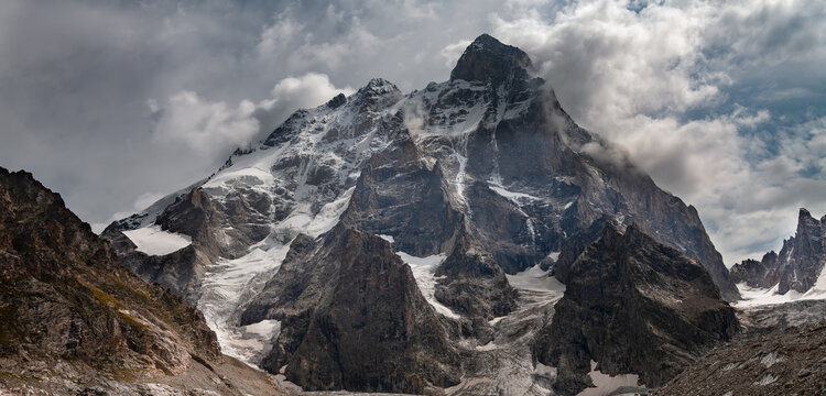 View of Ushba peak from the Ushba glacier, Svaneti, Georgia.