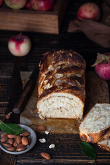 apple babka bread with cinnamon on a wooden table