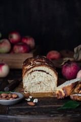 apple babka bread with cinnamon on a wooden table