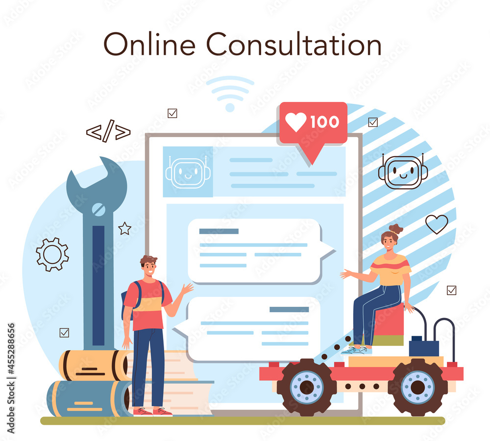 Poster robotics school course online service or platform. robotic engineering