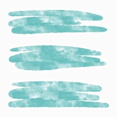 Set of watercolor speech bubbles, simple border, brush stroke and stain in mint color, isolated on white background
